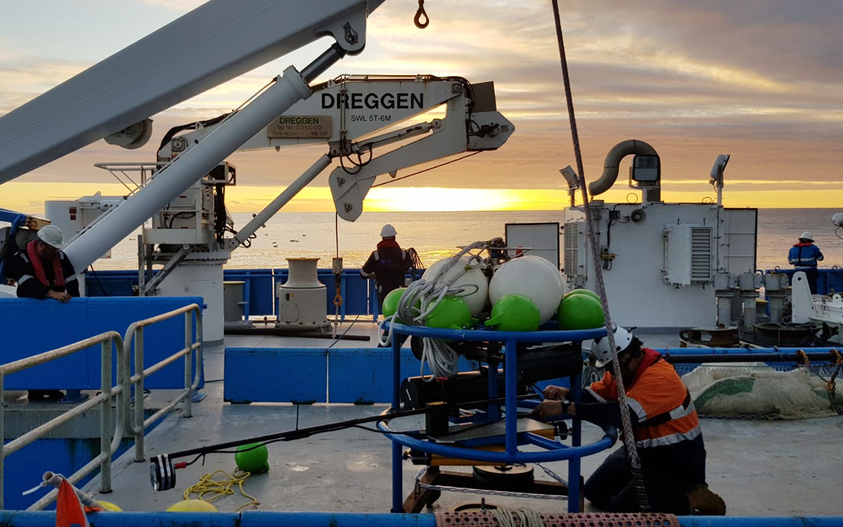 A baited remote underwater video system being prepared on deck