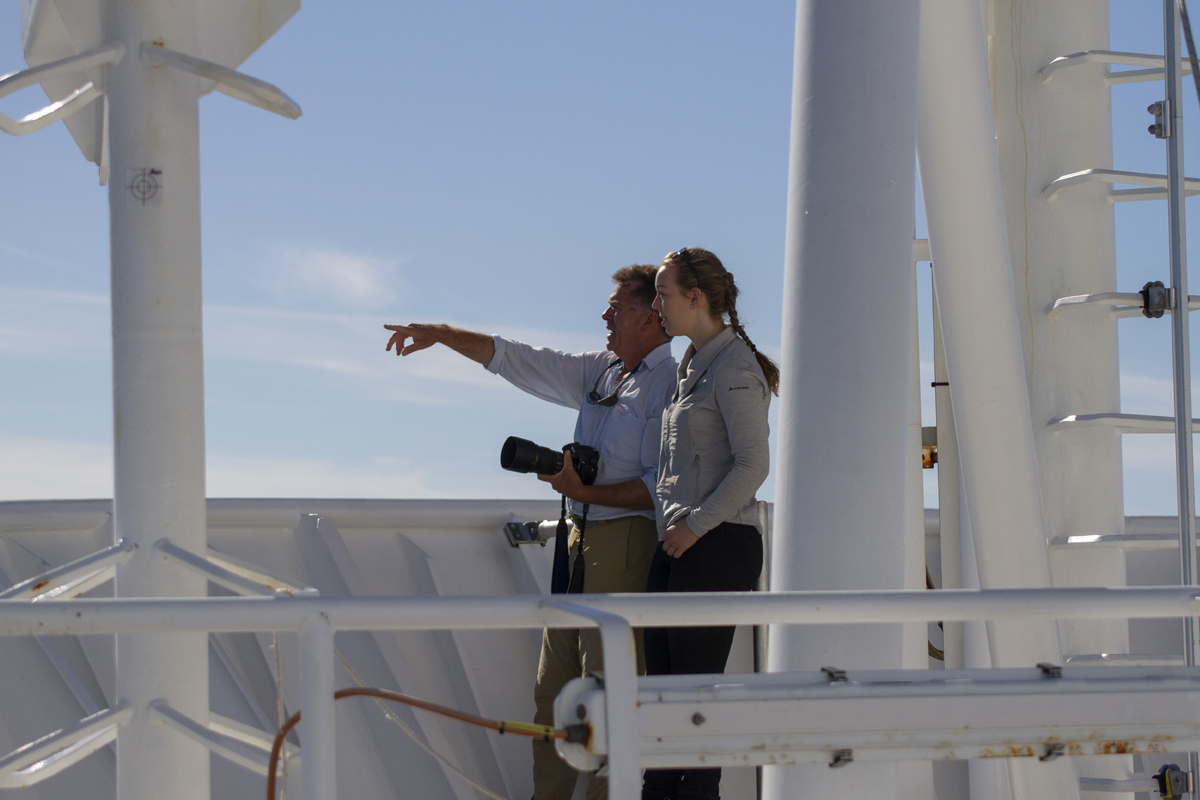 Eric Woehler and Bethany Green on the deck of Investigator