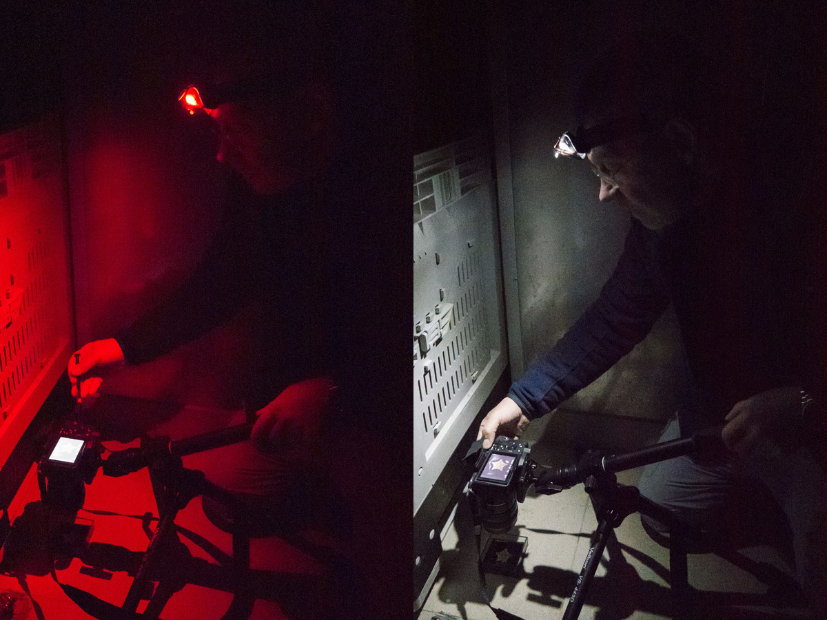 Jerome Mallefet photographing a bioluminescent seastar