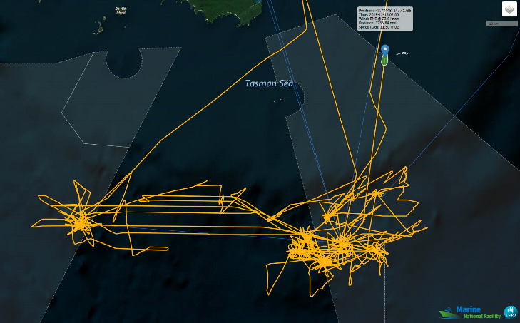 Ship track 15 Dec 2018 heading north - image NRUD CSIRO