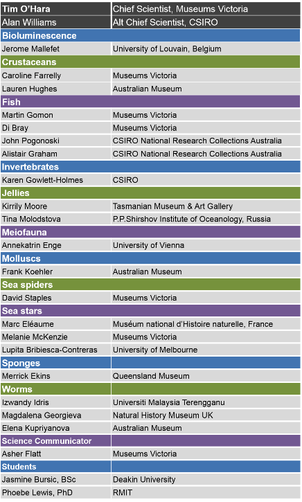 Table of researchers on Abyss survey