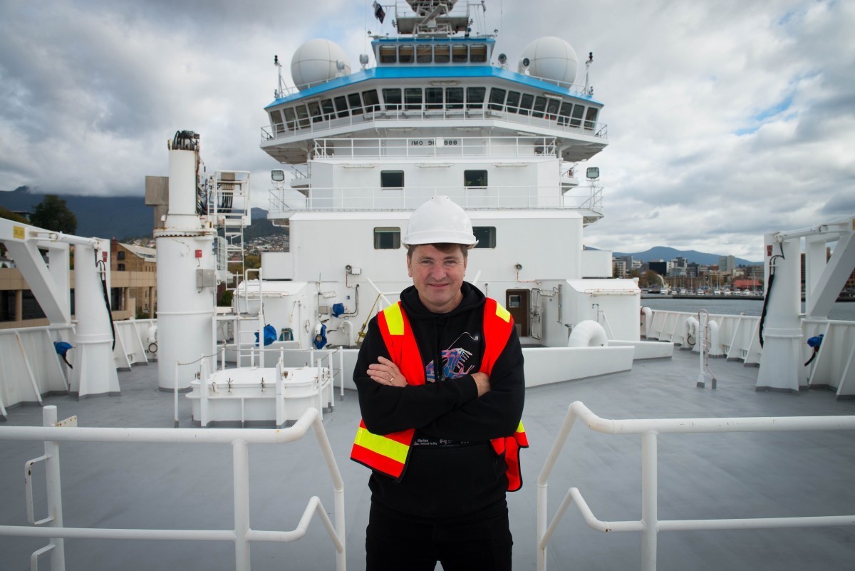 Voyage leader Dr Tim O'Hara on the RV Investigator.