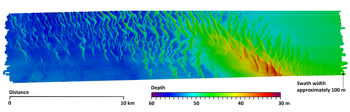 A map showing the seabed dune patterns in Boags Marine Park