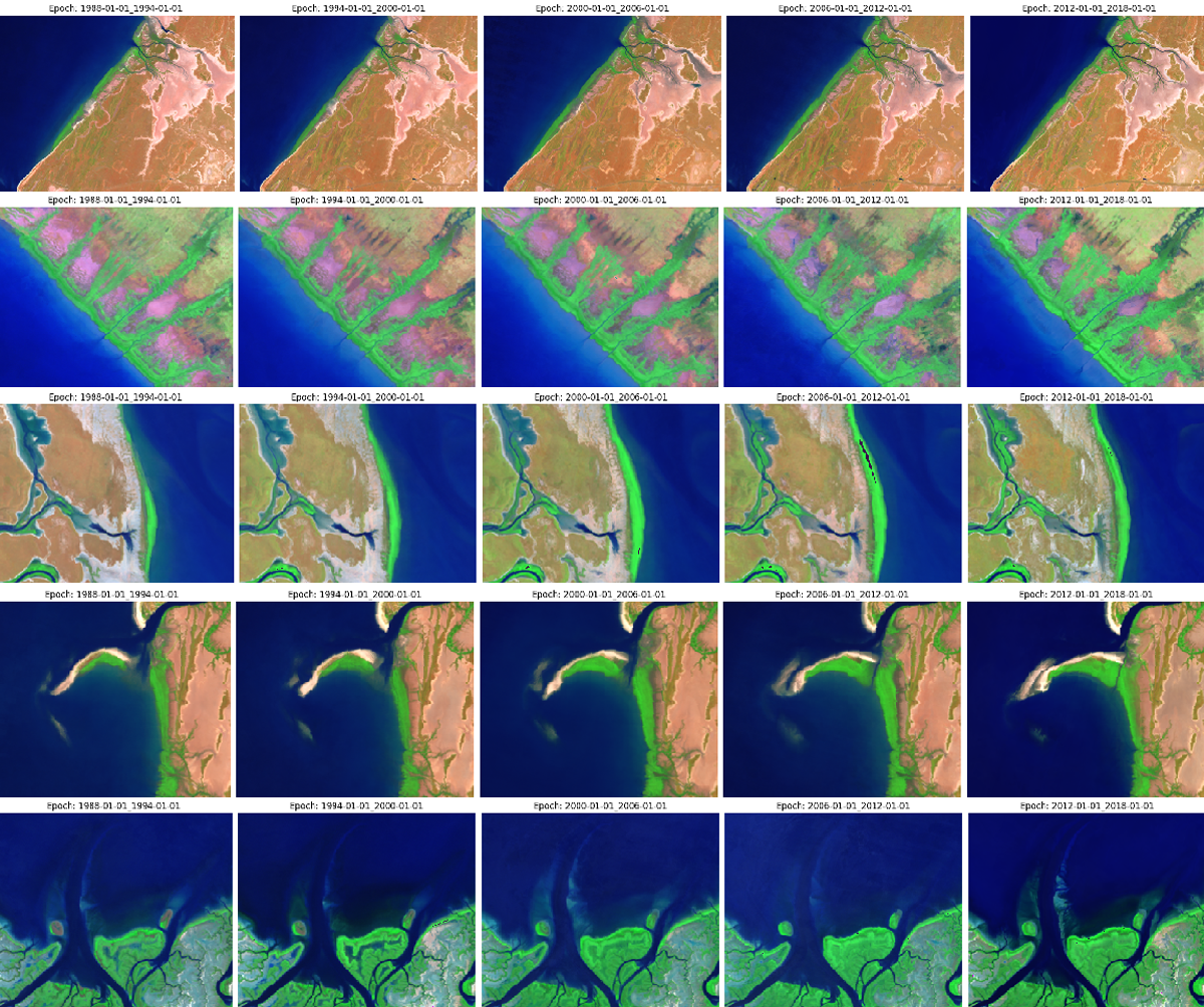 A series of satellite images showing northern river estuaries