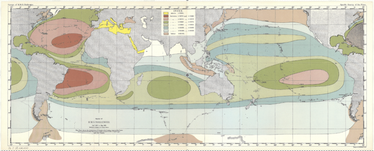 World map from the HMS Challenger voyage