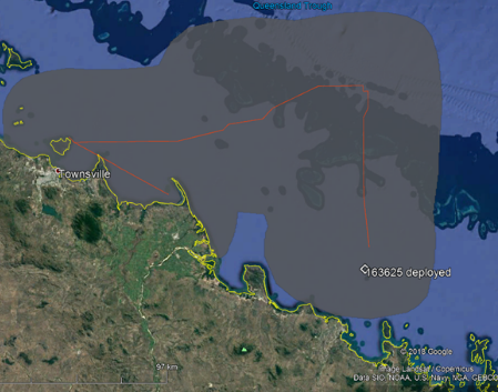 A map showing a hammerhead shark track