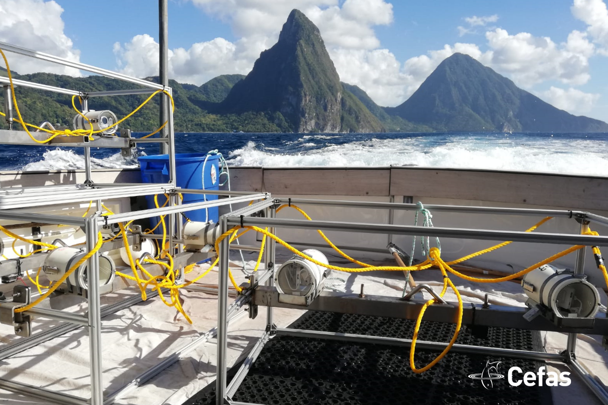 BRUVS on deck with The Pitons on the background