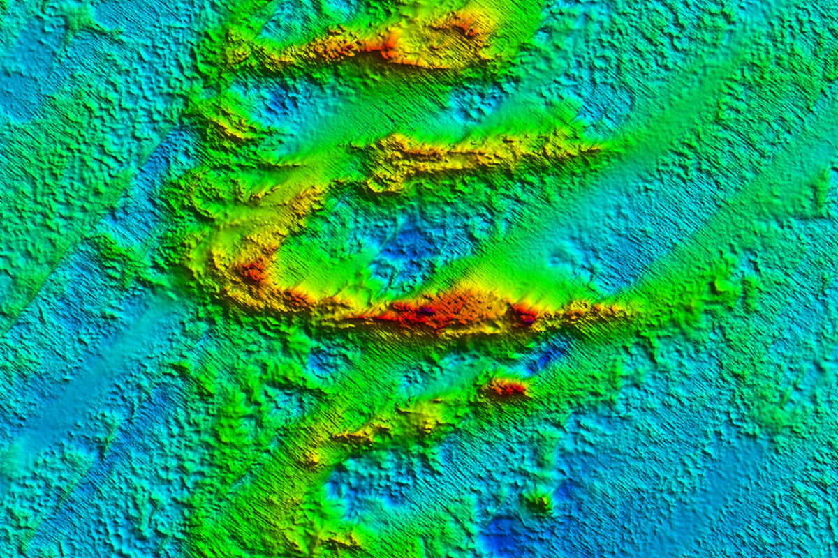 Seabed map showing ridge features in a section of the Beagle Marine Park