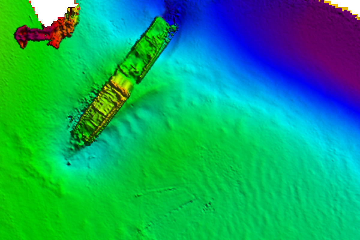 A seabed map showing the outline of the steamship Bulli which was wrecked off Erith Island in 1877